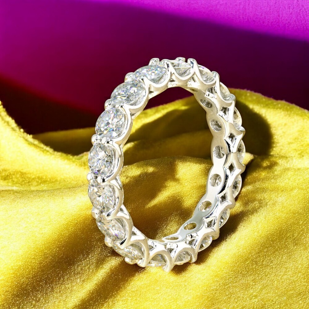 14K White Gold Eternity Band Wedding Ring Round 3 Ct Lab Grown Diamond E F  VVS2