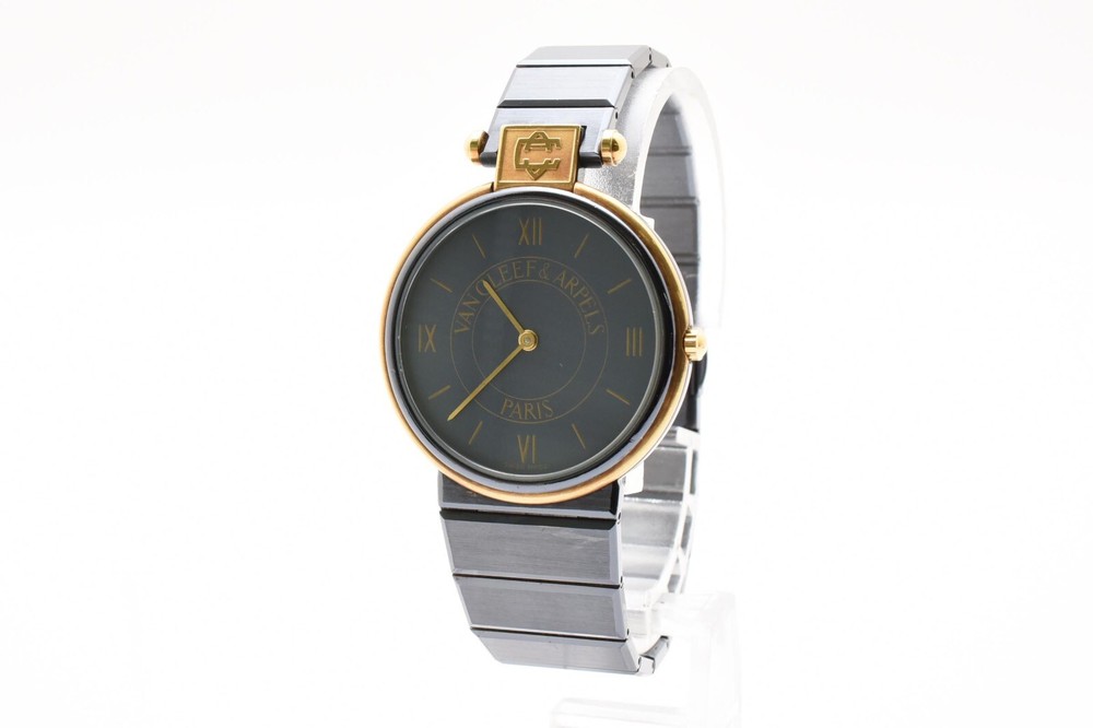 Van Cleef Arpels 43106 30mm Mens Navy Blue Quartz Watch Japan MOVT