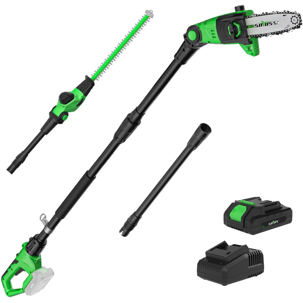 8-Inch Cordless Pole Saw & 18-Inch Hedge Trimmer 2-in-1 with 15-Foot Reach
