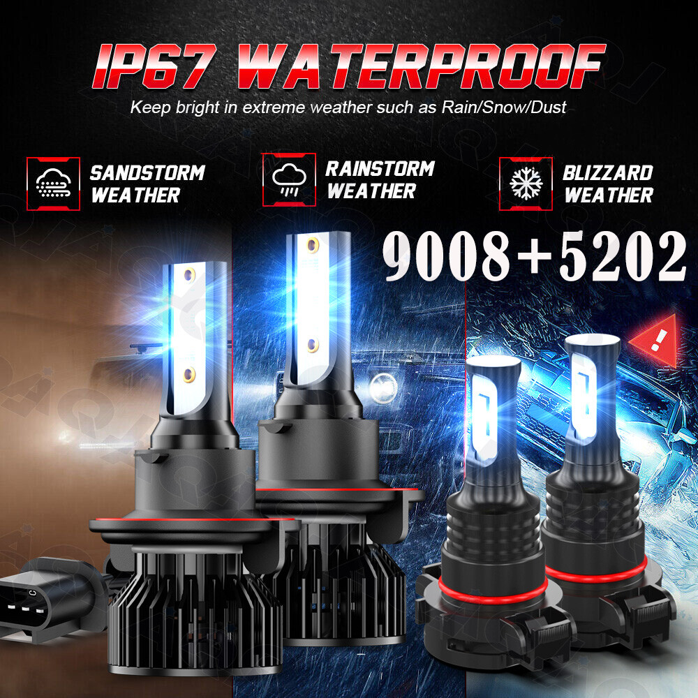 For GMC Yukon 2007-2014 LED Headlights High Low + Fog Light Bulbs Combo 4X Blue