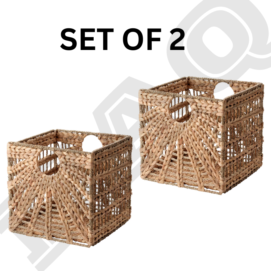 Ikea LUSTIGKURRE Storage Basket Set of 2 for KALLAX in Hyacinth Seagrass