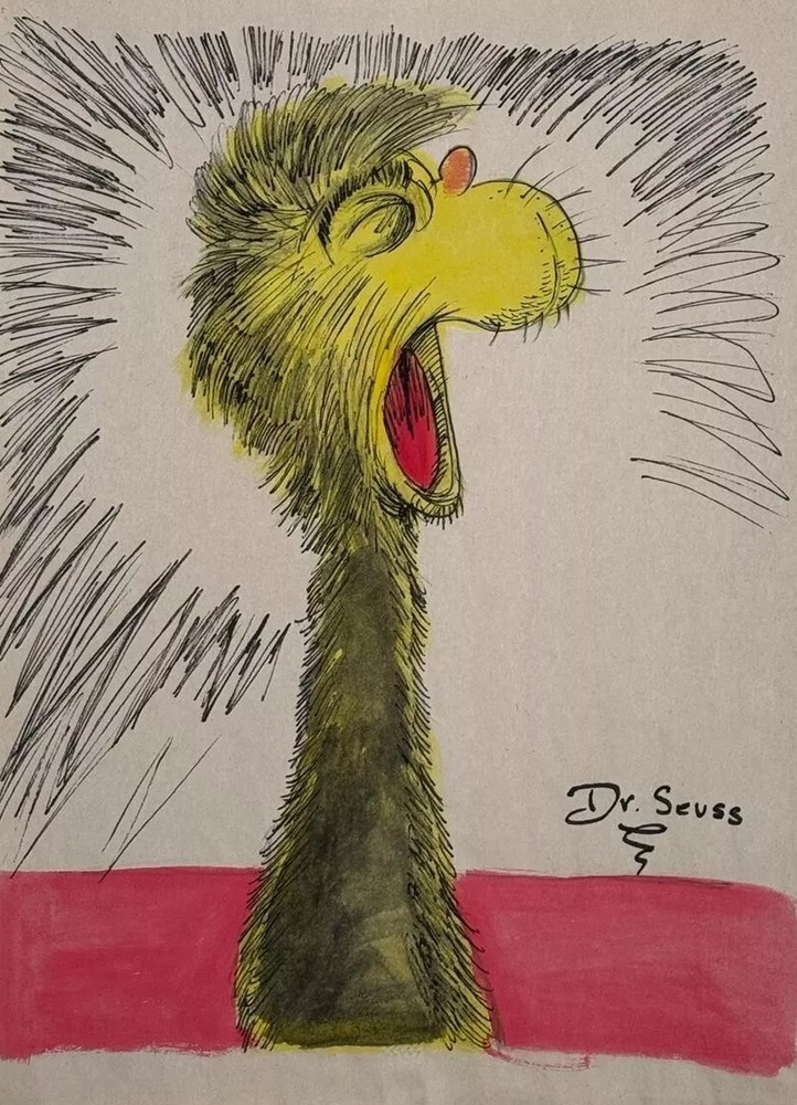 Dr. Seuss COA Art Drawing Painting Vintage Handmade Signed Original Paper