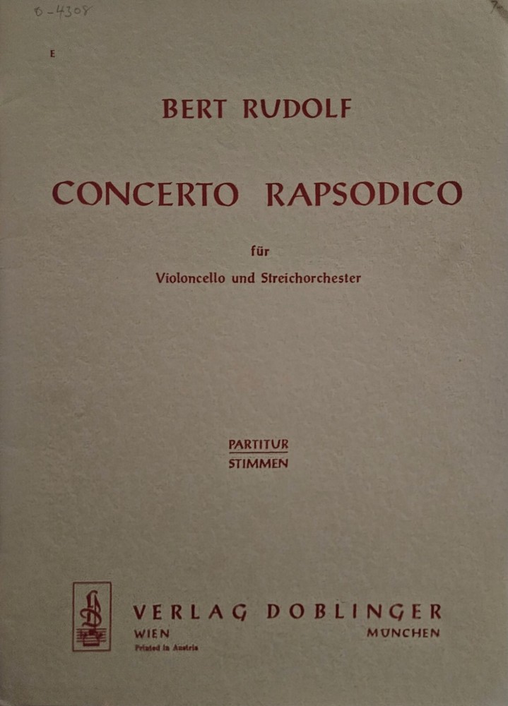 Bert Rudolf Concerto Rapsodico for Cello and String Orchestra - Score