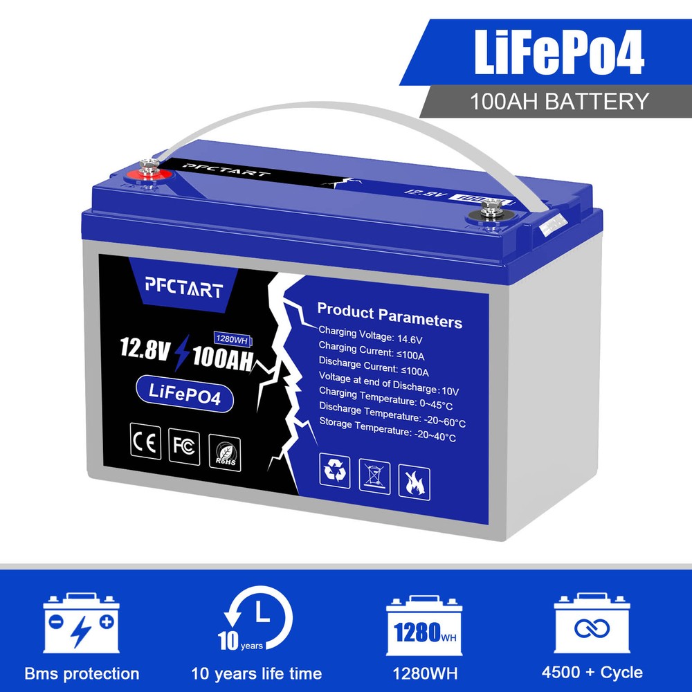 12V 100AH LiFePO4 Deep Cycle Battery for RV Solar Marine Off-Grid Power