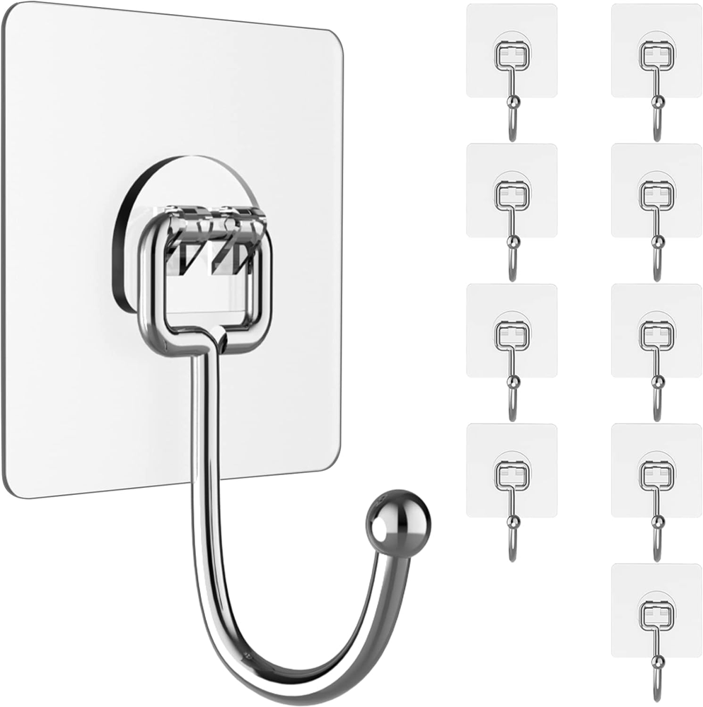 Heavy-Duty Wall Hooks 44lb Max No-Nail Hangers 10-Pack