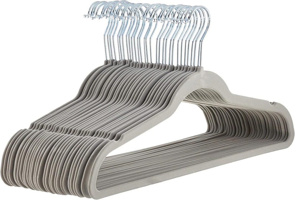 Amazon Basics Slim Velvet Non-Slip Suit Hangers 30-Pack Gray Silver