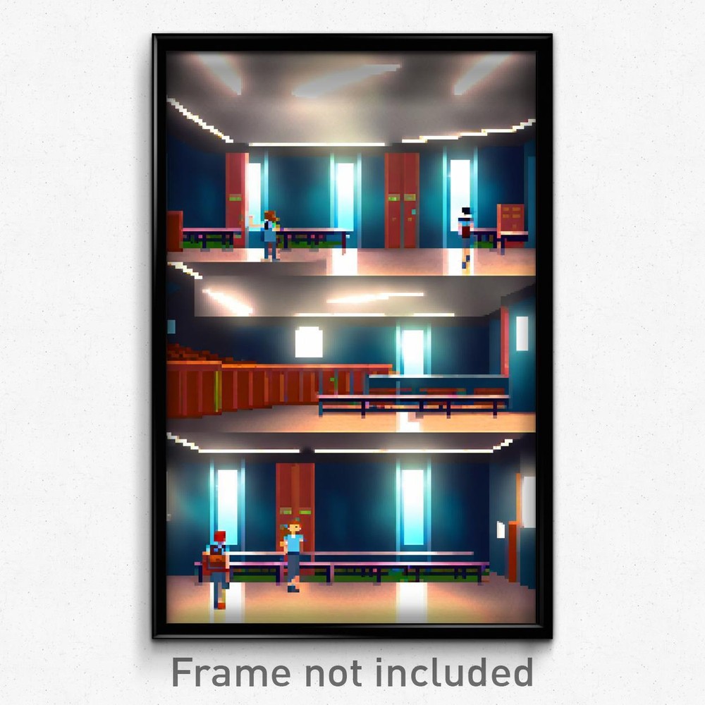 Pixel Art Poster - Digital Middle School (8 Bit Psychedelic Video Game Print)