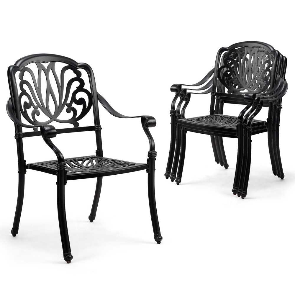 Stackable Cast Aluminum Patio Dining Chairs Set of 2