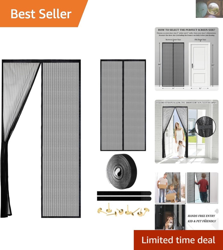 Magnetic Screen Door 32x82 - Hands-Free Durable & Pet-Child Safe Entry