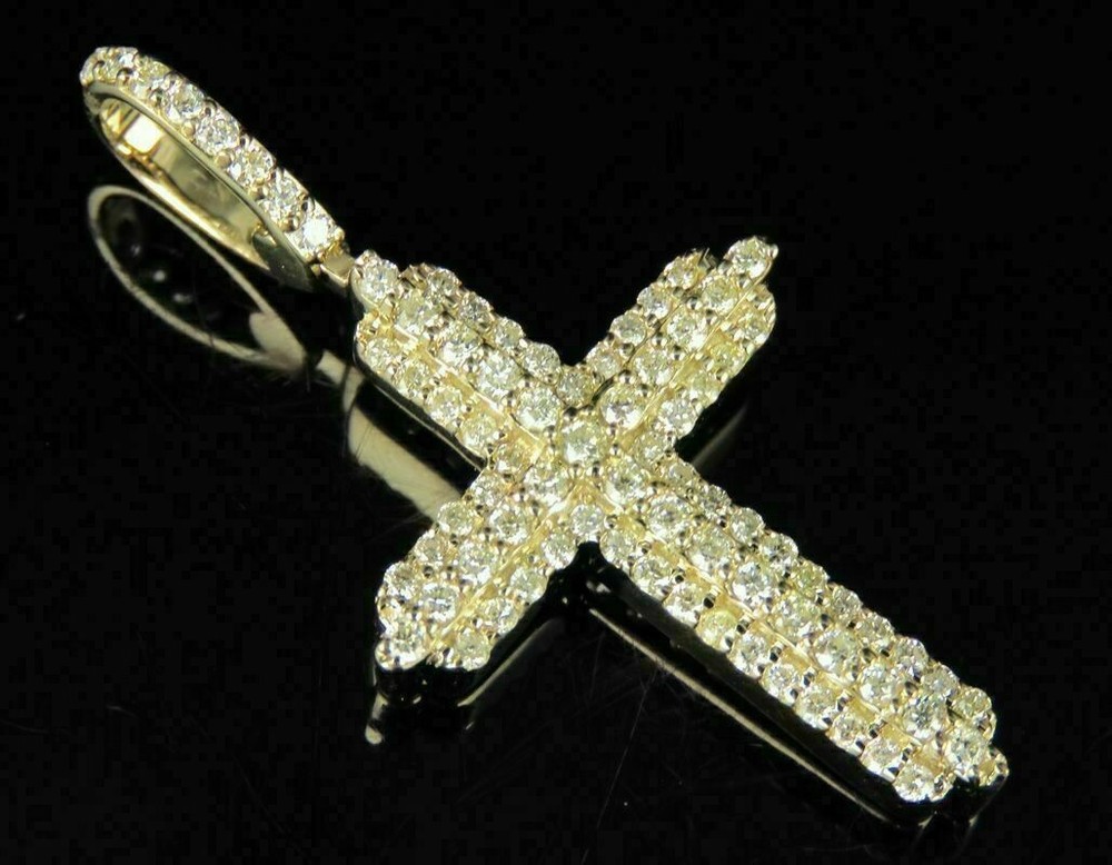 14K Gold Plated Round Simulated Diamond Women's Cross Pendant