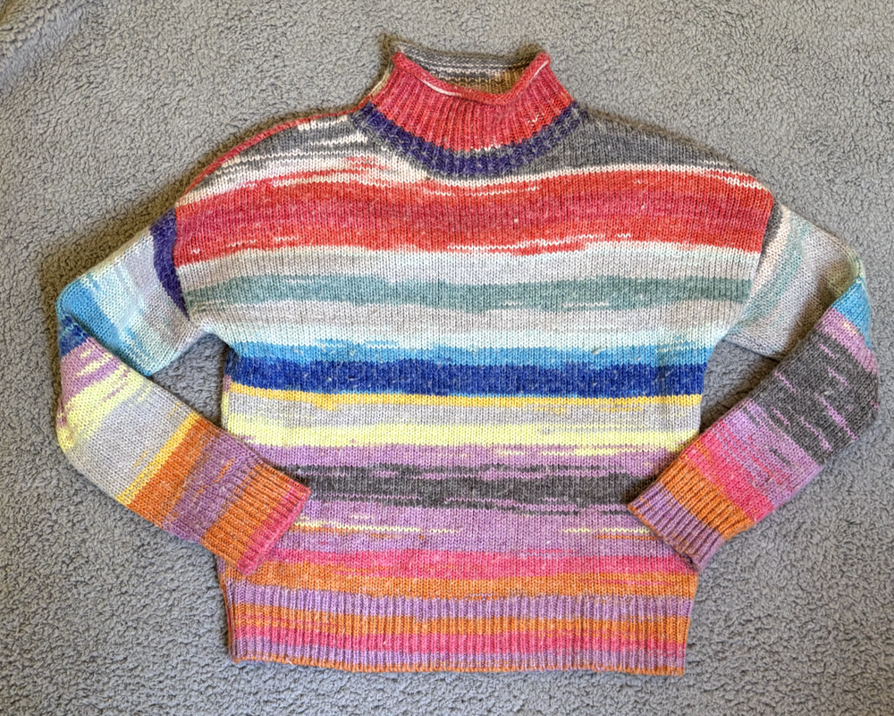 Y2K GAP 2000 Chunky Turtleneck Sweater Holiday Multicolor Rainbow Stripe Wool s