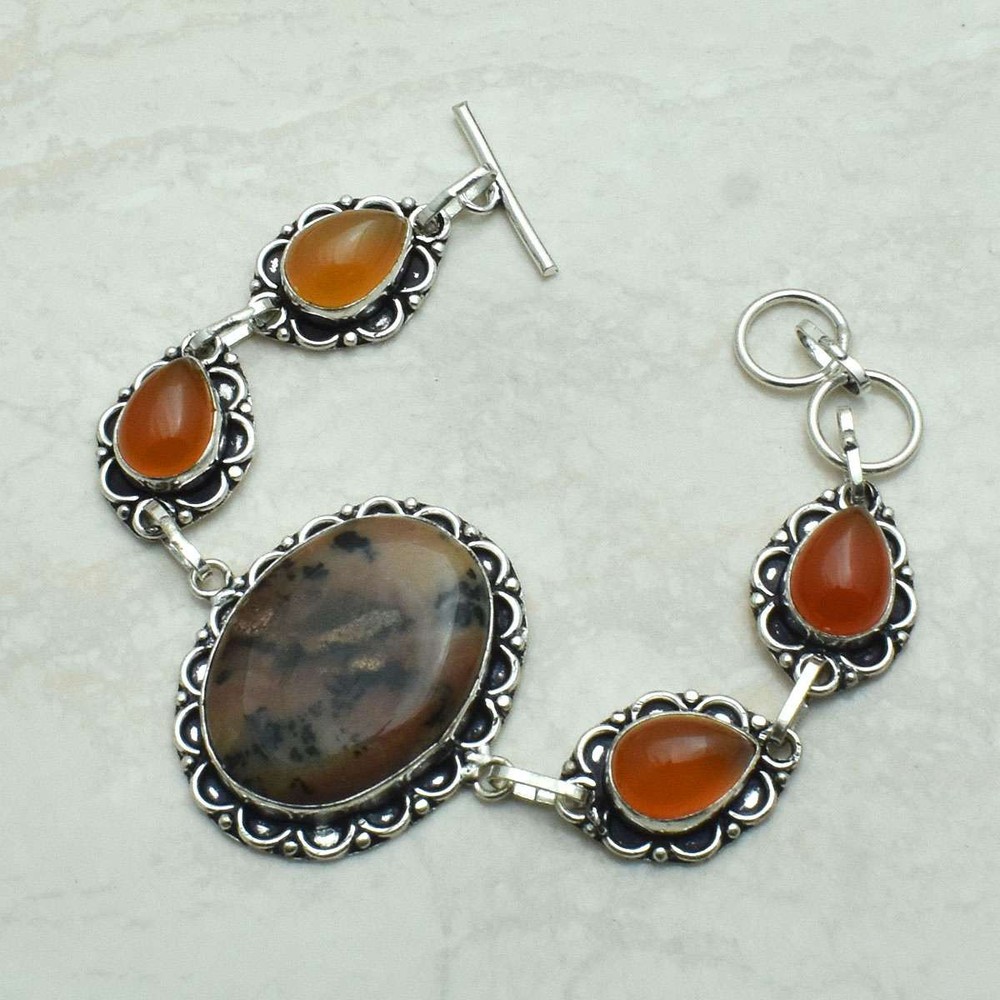 Honey Dendrite Opal Carnelian Gemstone Handmade Bracelet Jewelry 28 Gms AB 68010