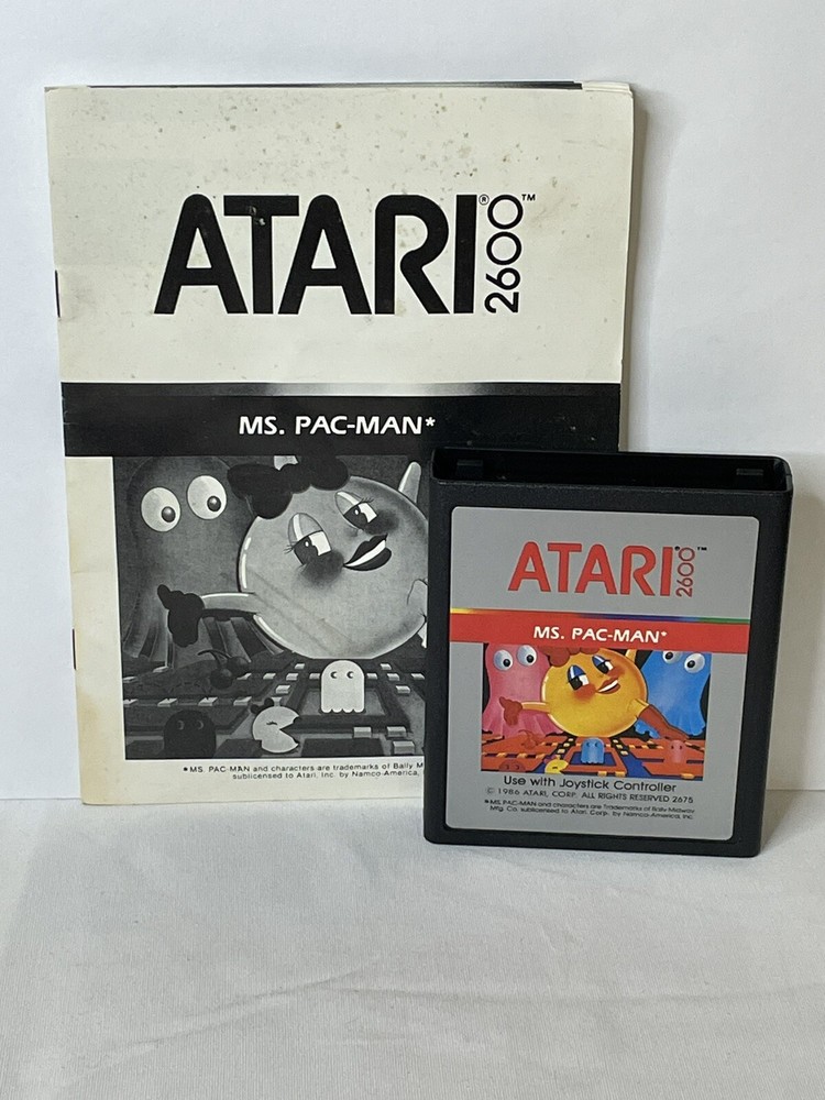 Ms. Pac-Man (Atari 2600, 1982) Authentic Cartridge & Manual Cleaned Tested