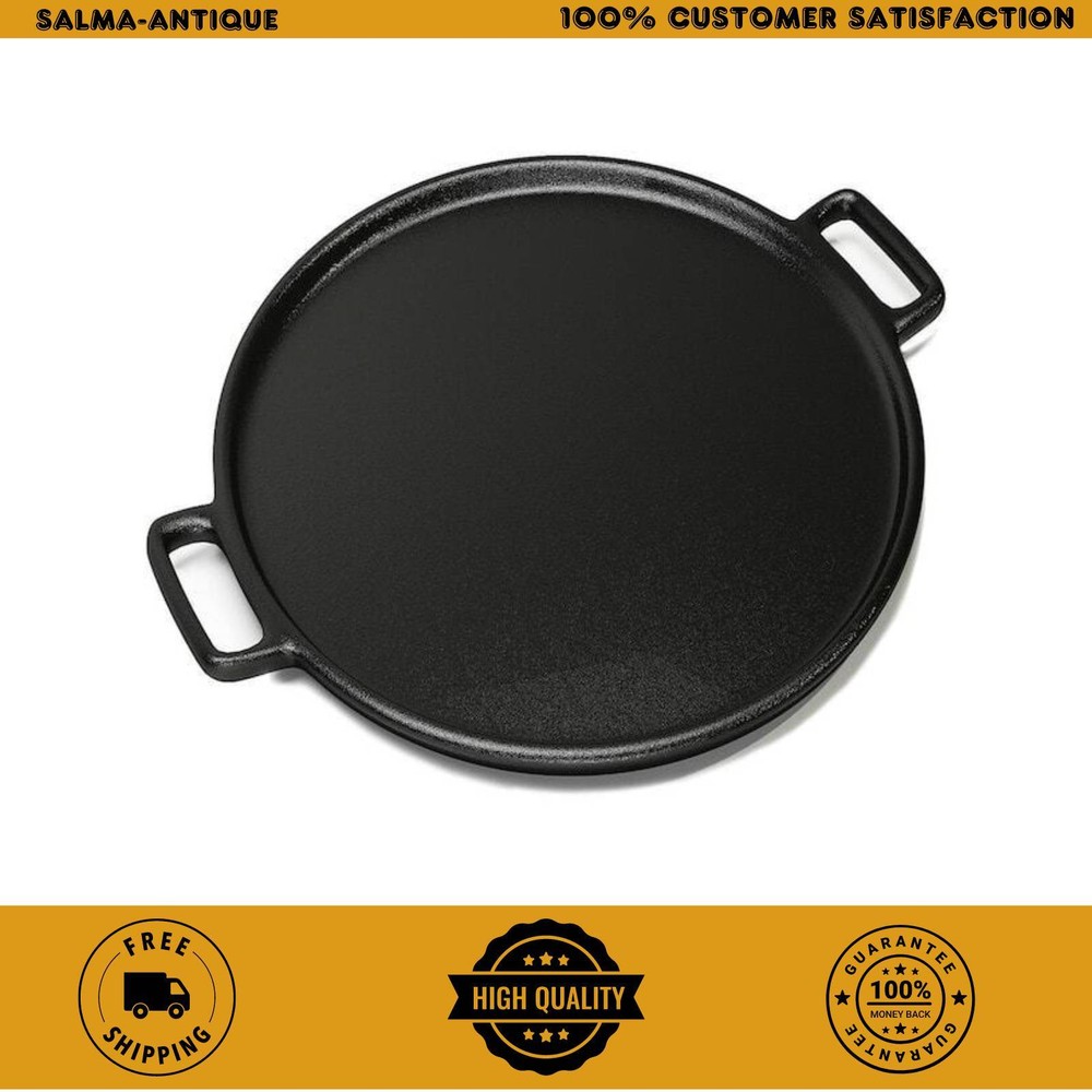 Cast Iron Pizza Pan for Frying, Baking, and Cooking in Black