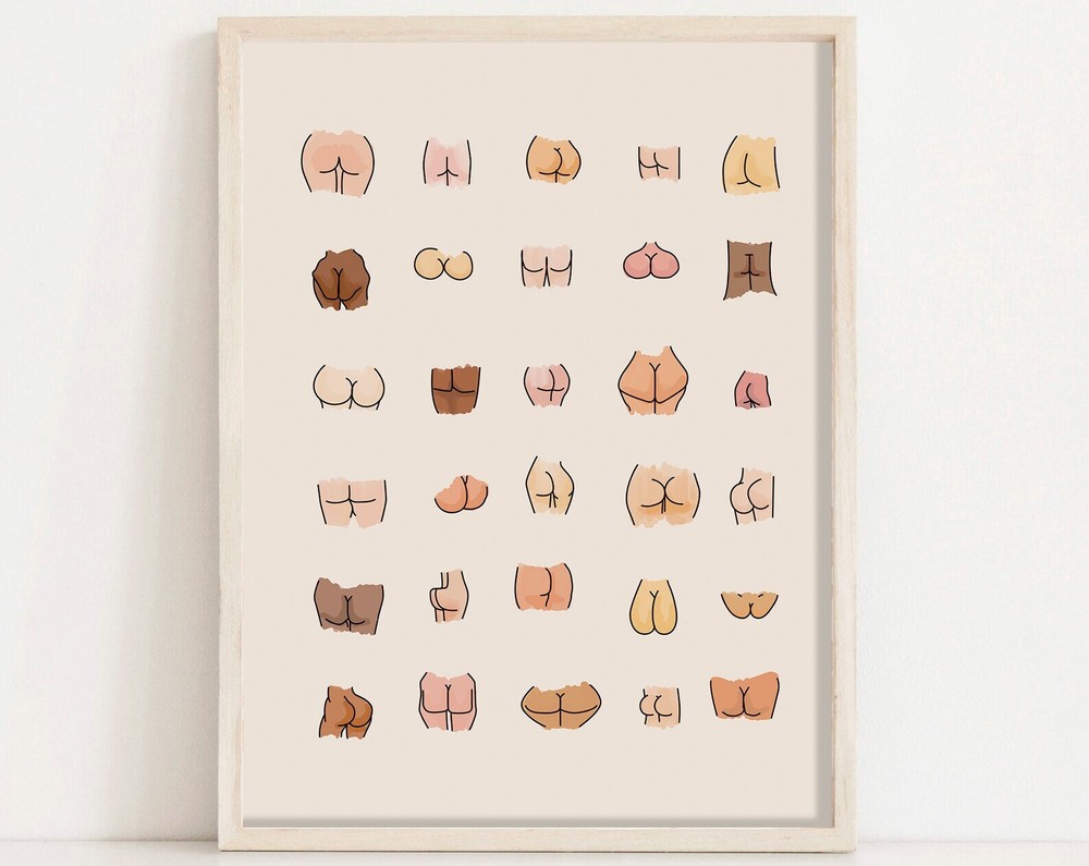 Boho Funny Bathroom Signs Wall Art Butts Print Mid Century Modern Art Bathroom