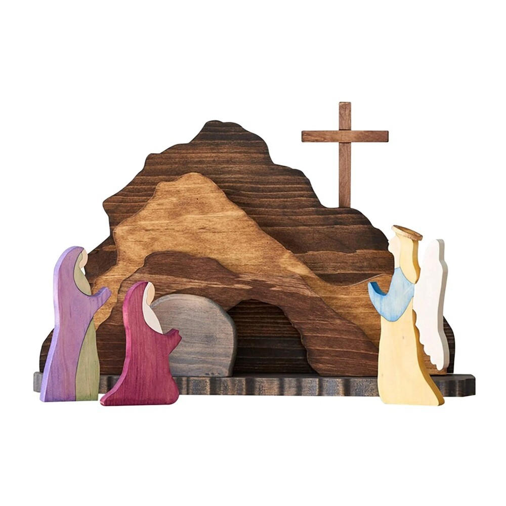 2PCS Easter Scene Wooden Decorations Resurrection Scene Ornaments Manger7596