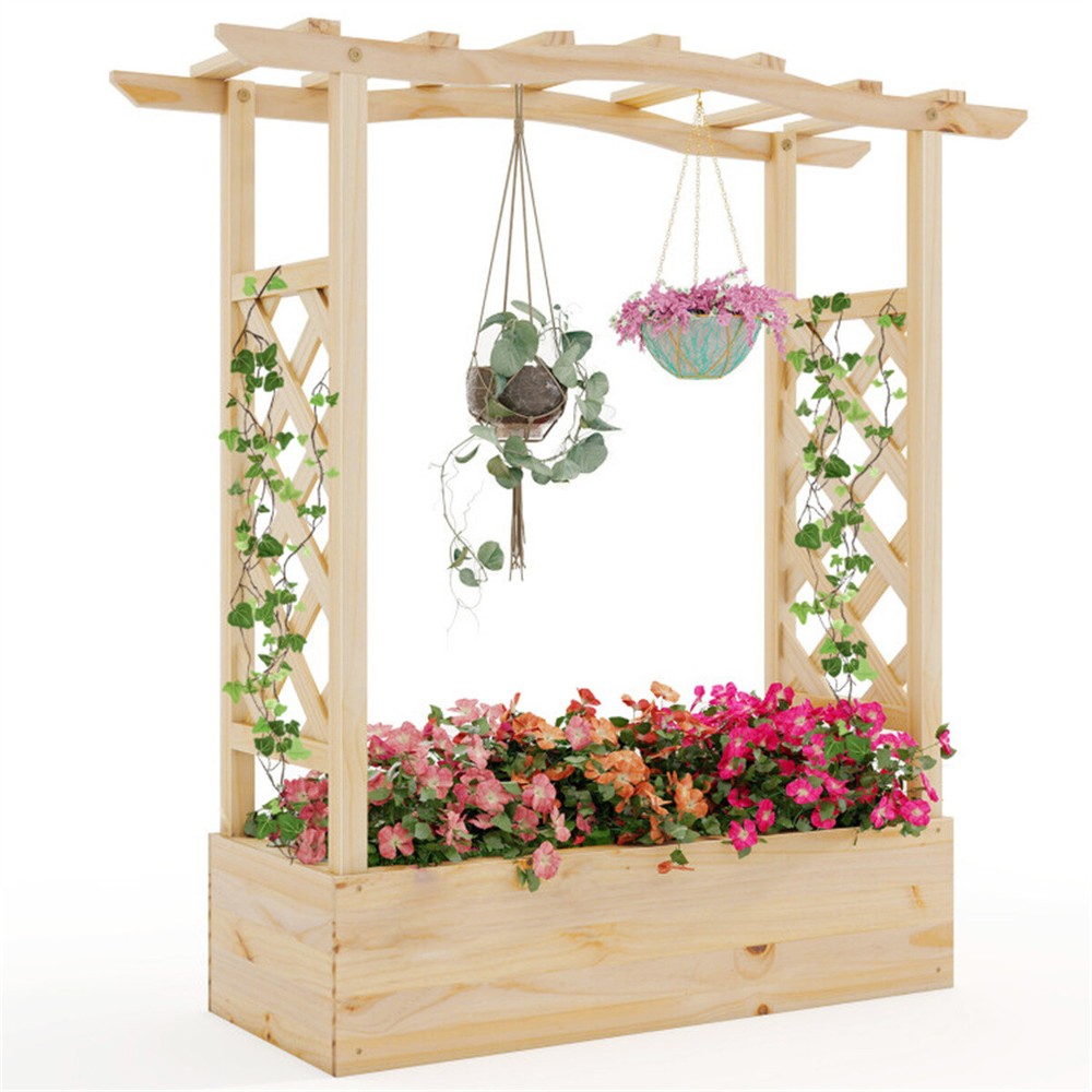Wooden Raised Garden Bed Planter Box with Canopy for Vegetables Herbs Flowers