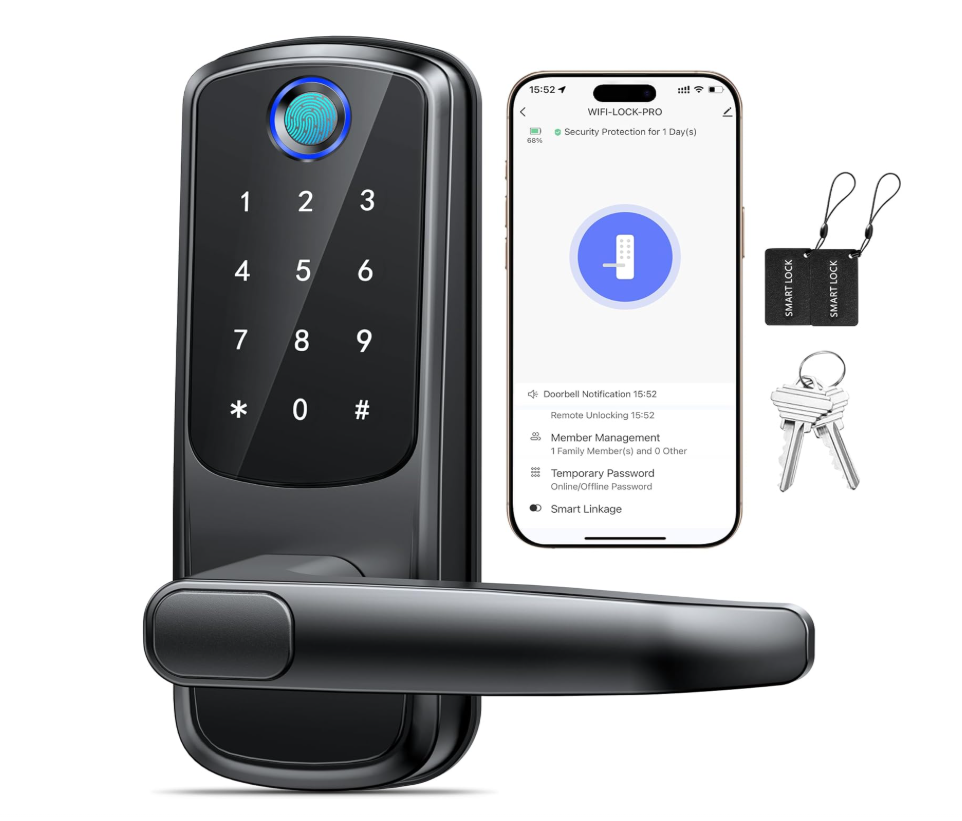 Smart WiFi Fingerprint Deadbolt with Keyless Entry and Handle