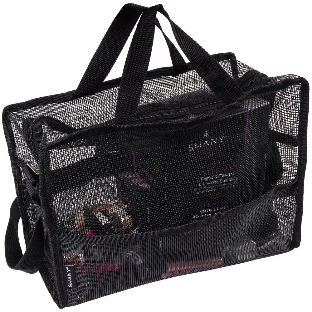 Collapsible Makeup Tools Travel Mesh Bag – Large See-Thru Travel Tote with Sh...