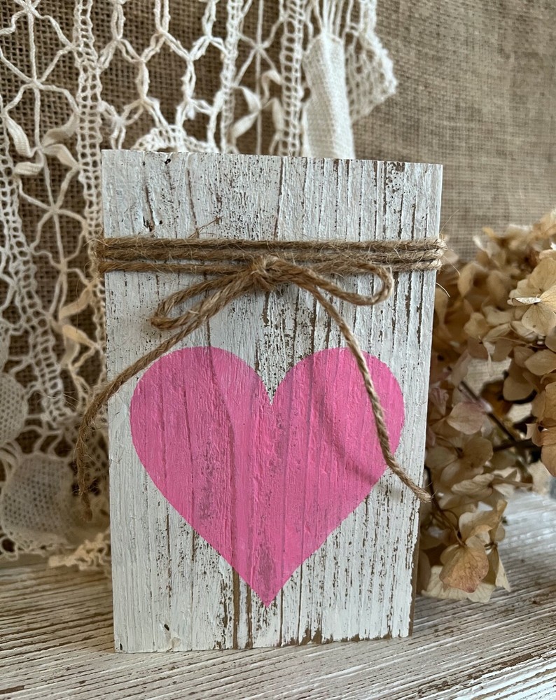 Valentines Heart Mini Sign for Farmhouse Tiered Tray Rustic Wood Shelf Decor HP-image