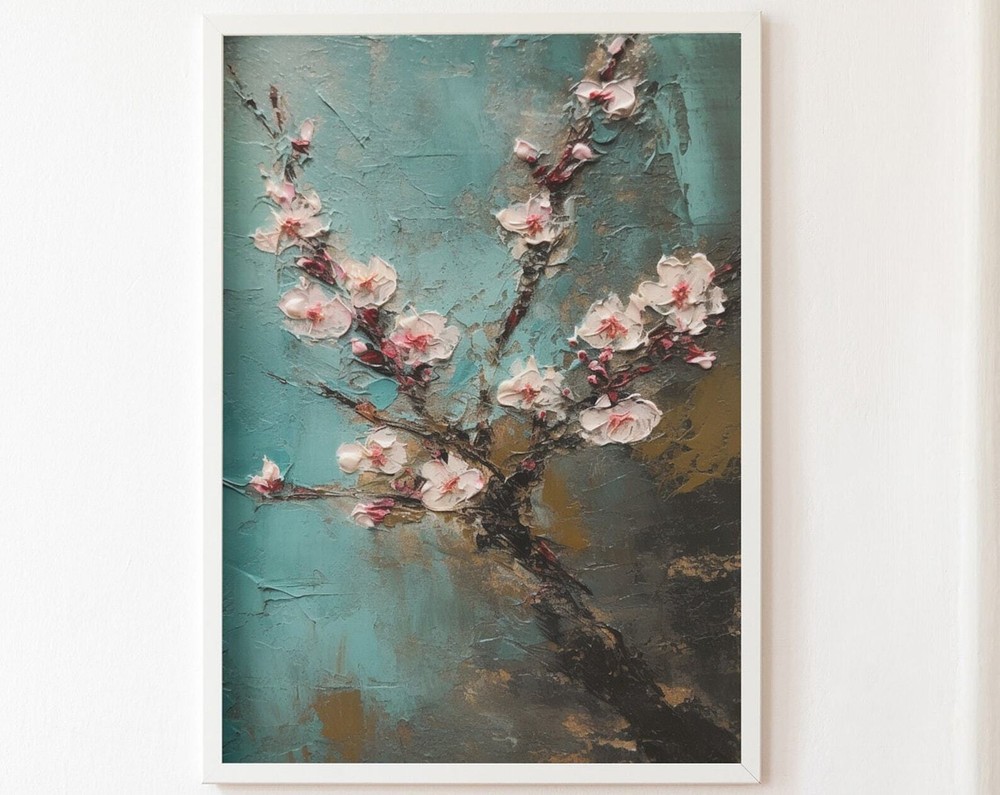 Japanese Sakura Palette Knife Painting Cherry Artwork Print At Home Wall Art