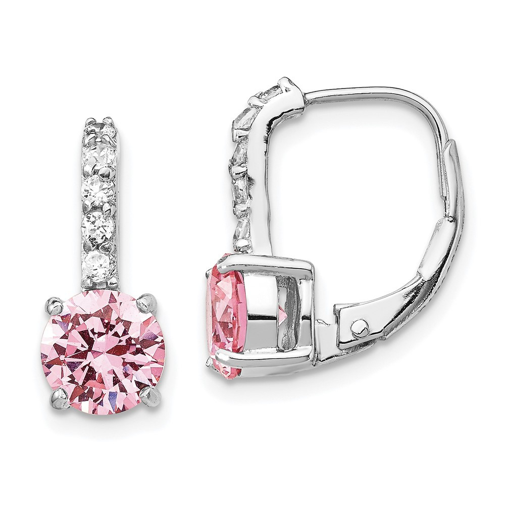 Sterling Silver Pink and White Cubic Zirconia Leverback Drop & Dangle Earrings