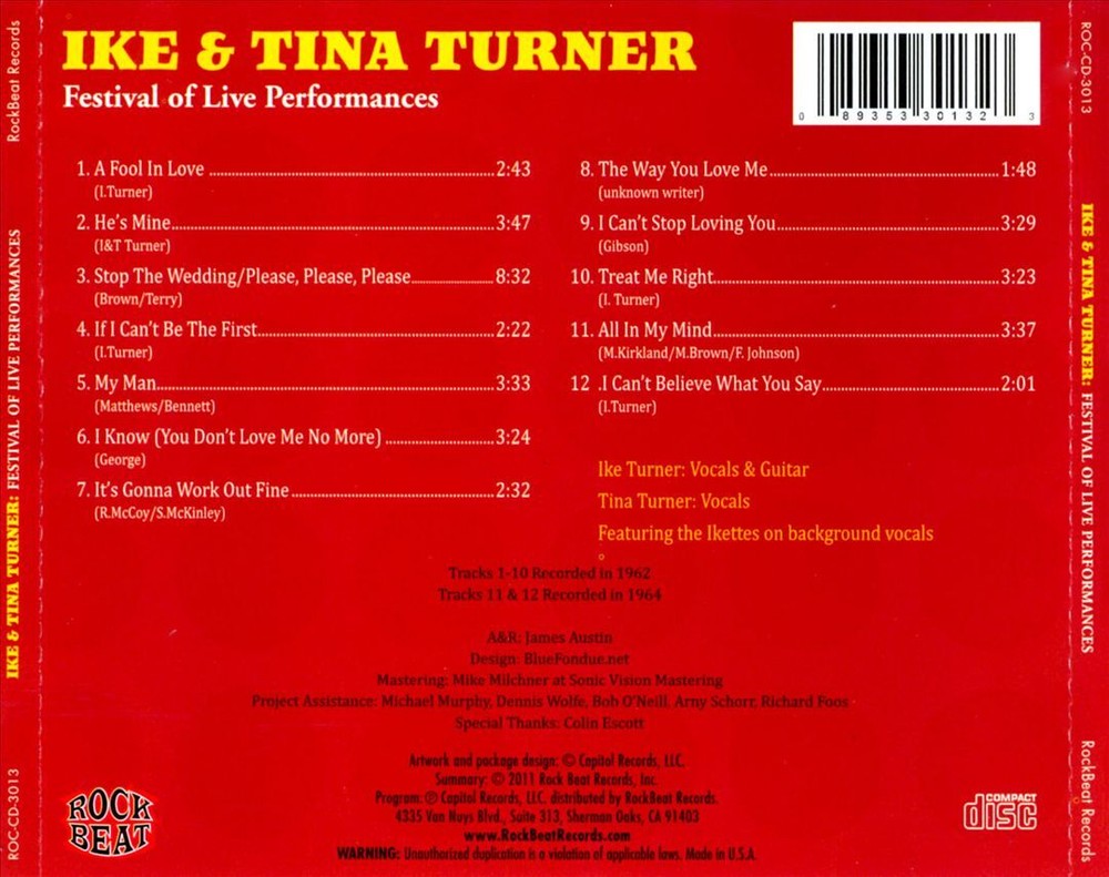 IKE & TINA TURNER IKE & TINA TURNER: FESTIVAL OF LIVE PERFORMANCES NEW CD