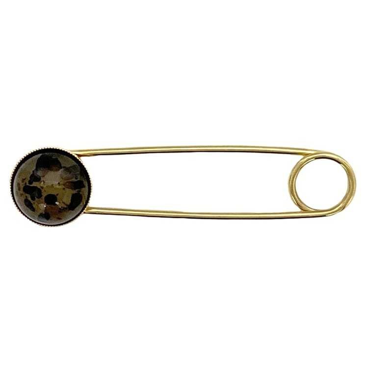 RARE FENDI Gold Beige Brown Pin Brooch ec 21581 Excellent Condition