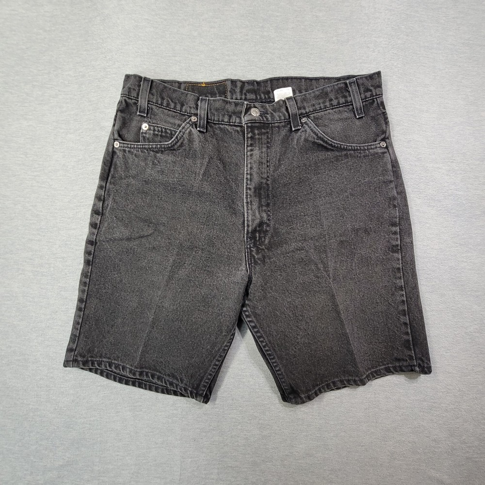 Vintage Levis 505 Denim Shorts Mens 36 Black Jorts Orange Tab Made in USA 90's