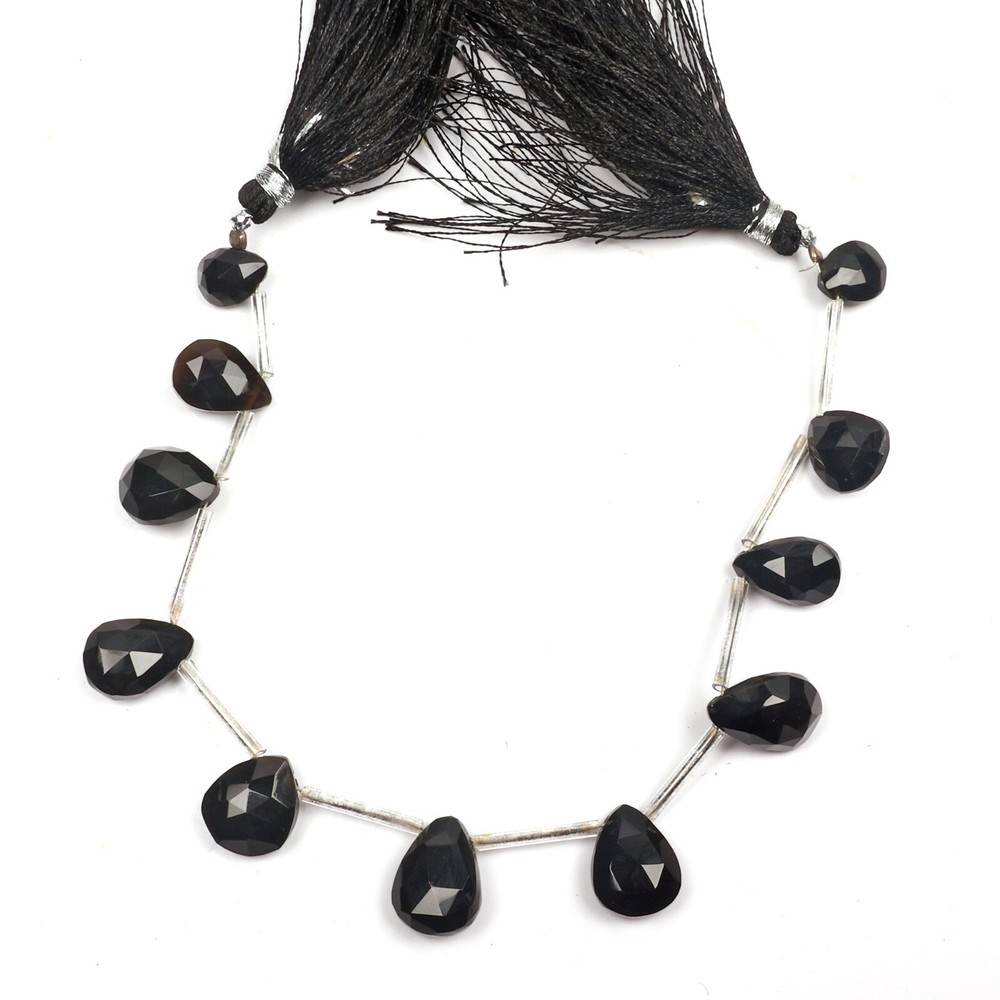 Black Onyx Faceted Pear Beads 8 Inch 7X9-10X14 mm Gemstone Beads