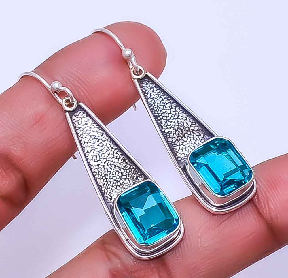 Paraiba Tourmaline Designer Handmade 925 Sterling Silver Earring 1.64