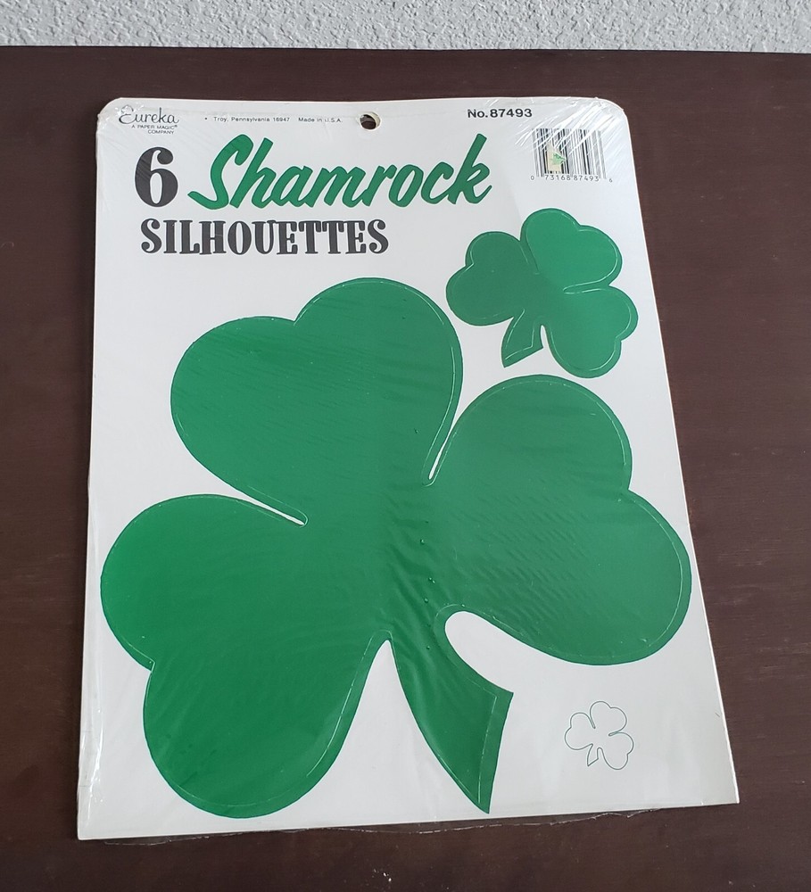 Vintage Eureka Shamrock Silhouettes New in Package for St Patrick’s Day Set of 6