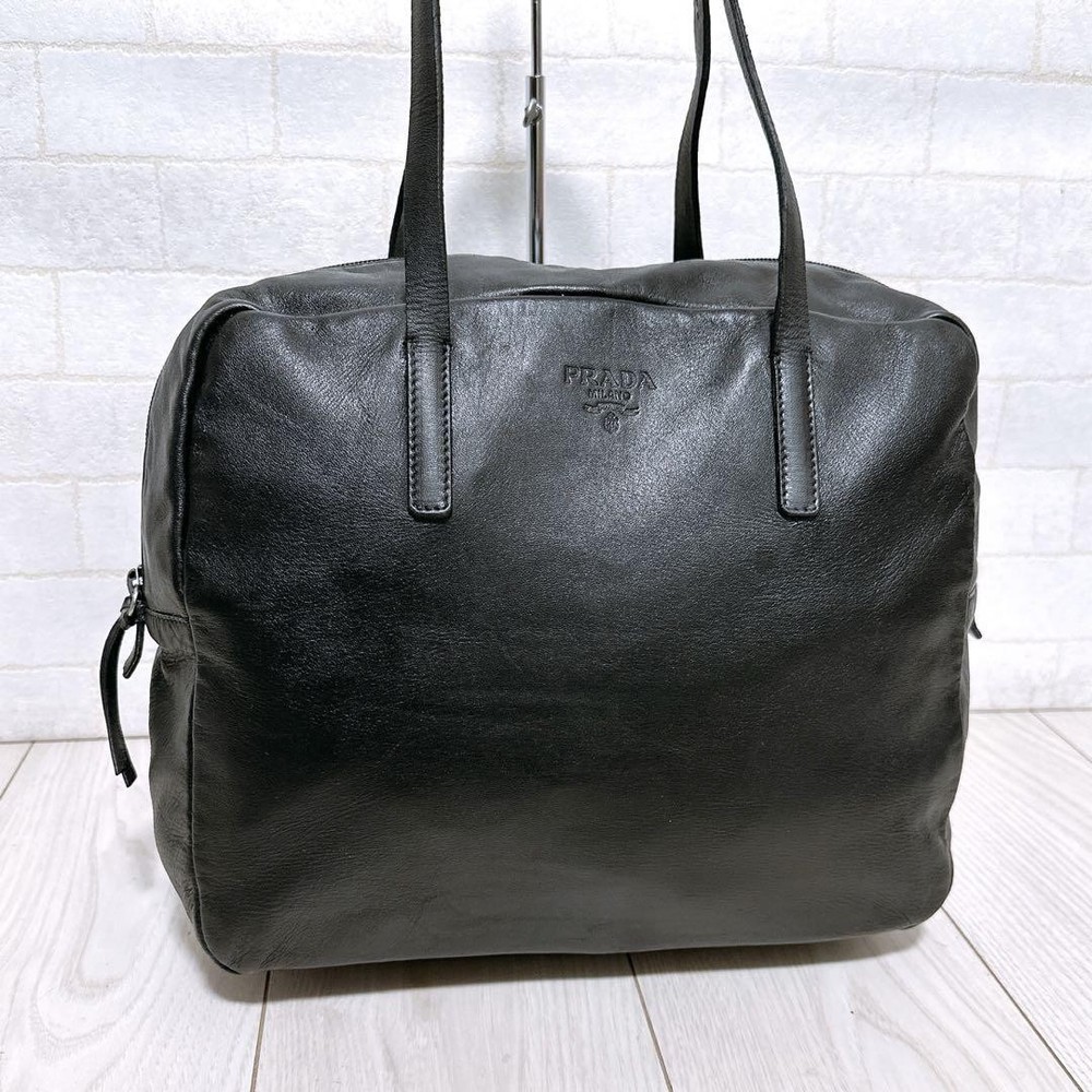 Prada Embroidered Logo Leather Handbag