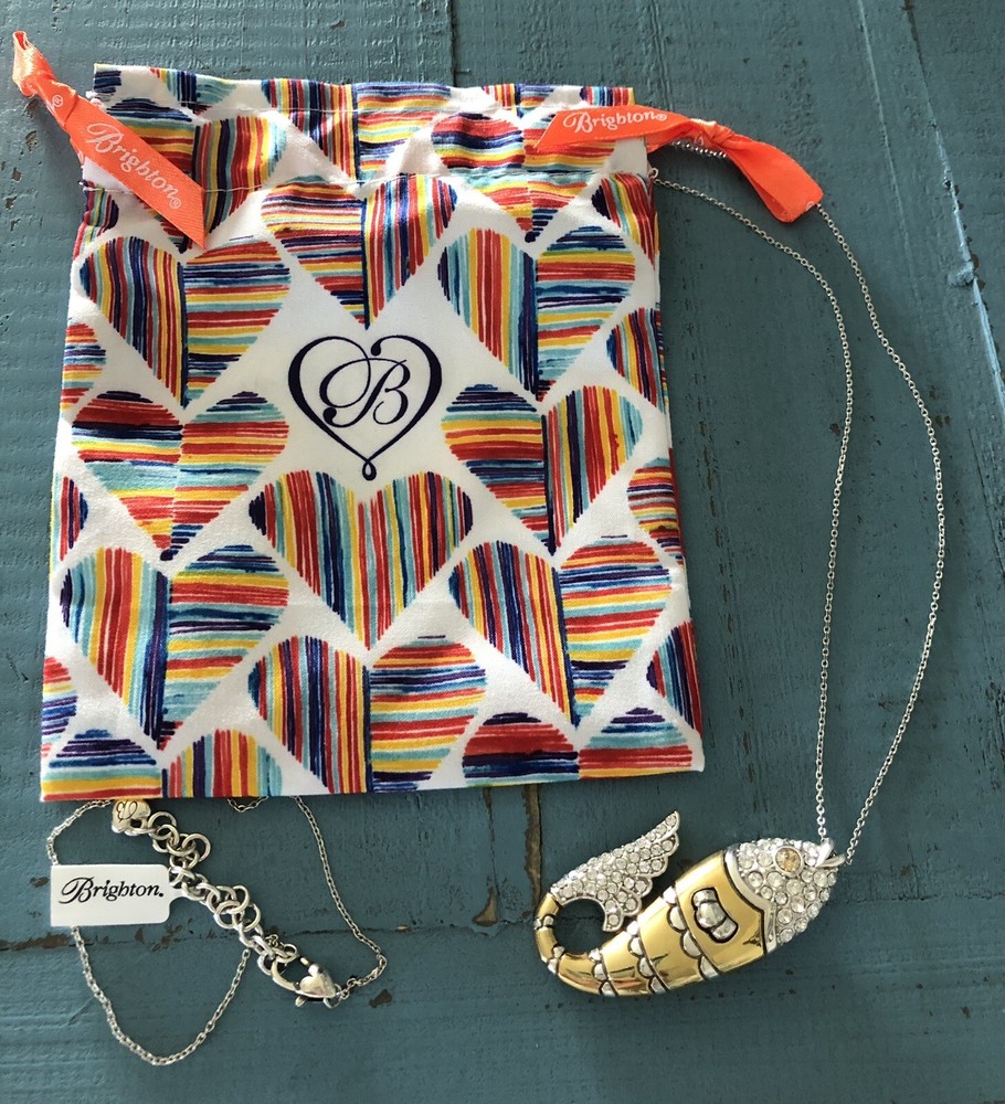 Brighton Ocean Dream Fish Pendant Crystal Long Convertible Necklace W/ Pouch NWT