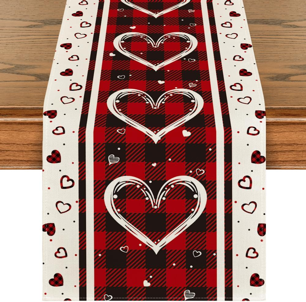 Buffalo Plaid Love Hearts Valentine's Day Seasonal Dining Table Runner