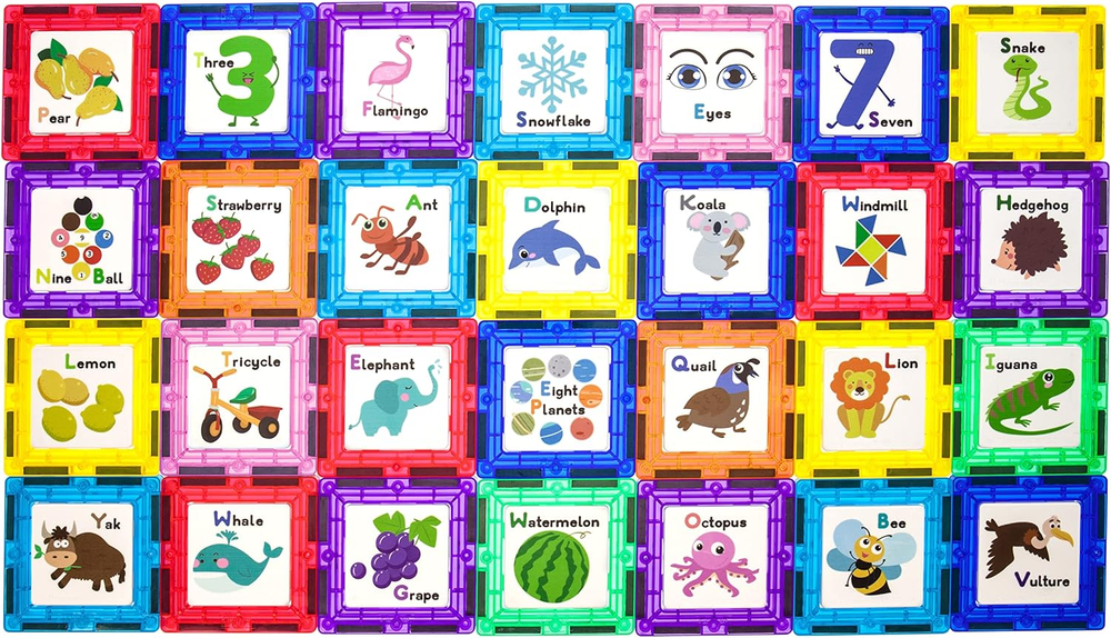 Magnetic Tiles Building Blocks with Educational Artwork and Click-in Design  