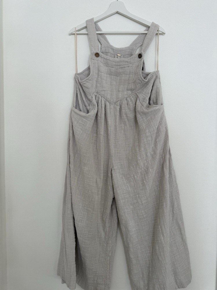 ✿ Free People Gray Linen Blend Overalls Jumpsuit Small S Relaxed Fit