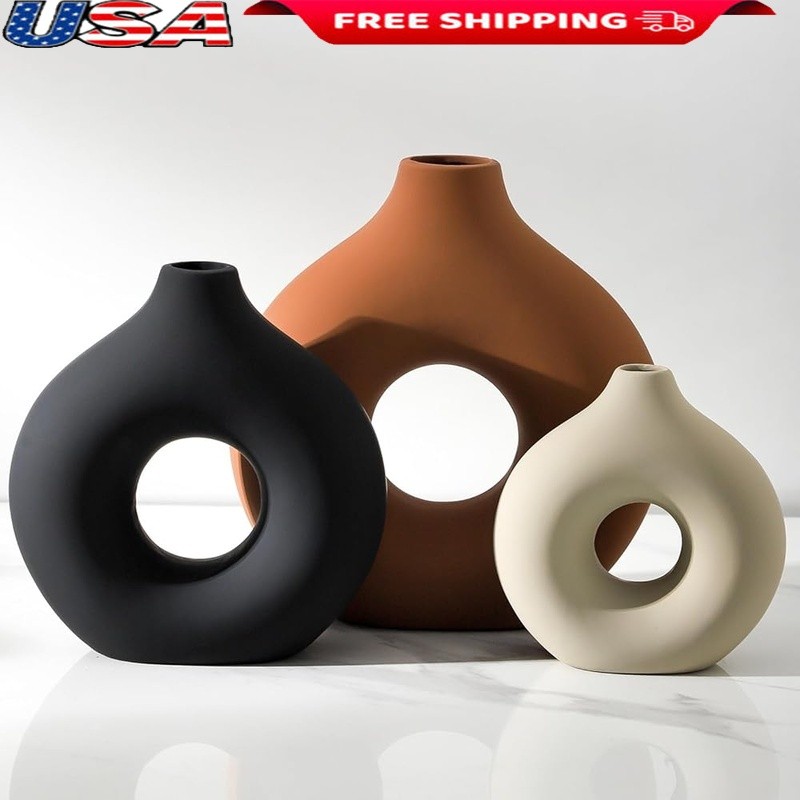 Artistic Ceramic Donut Vases Waterproof Centerpieces Home Office Decor New