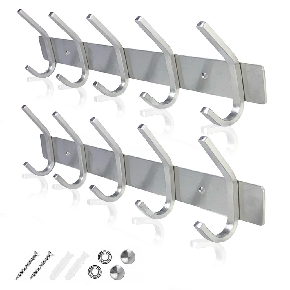 Stainless Steel Wall Mount Coat Rack 2 Pack Heavy Duty Hooks for Hats Towels Jackets