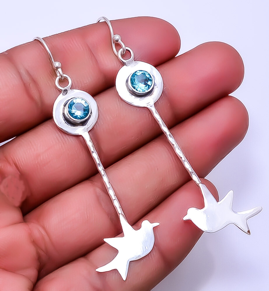 Blue Topaz 925 Sterling Silver Flying Bird Earring 2.89