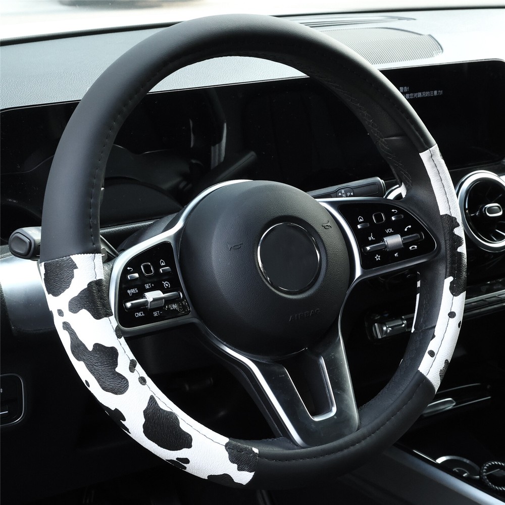 Cow print anti-slip steering wheel cover fits 15