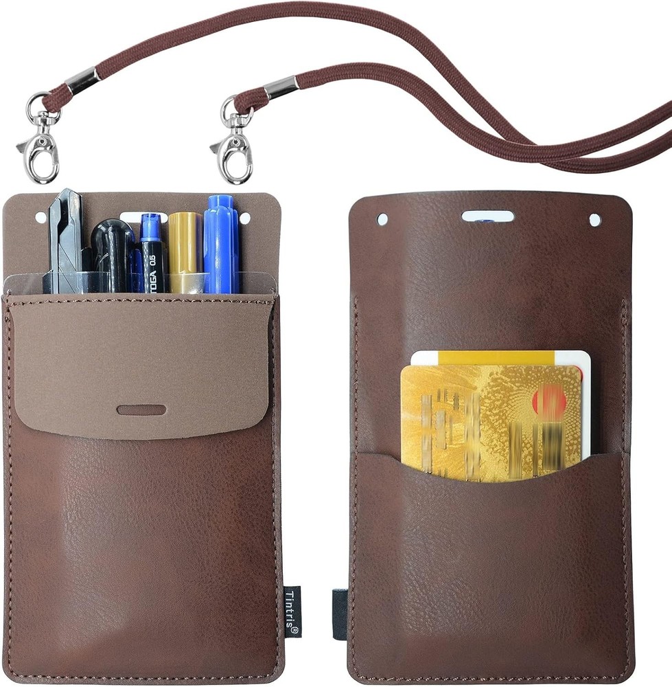 Pocket Protector, 3 Pack Leather Pen Pencil Holder Pouch Organizer for Chestnut