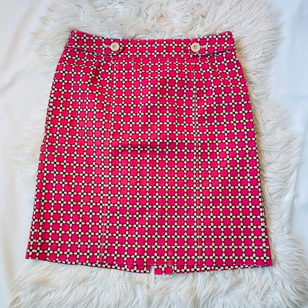 Talbots Skirt Womens 8 Mosaic Print Canvas Stretch Zip Back Pencil Knee Length