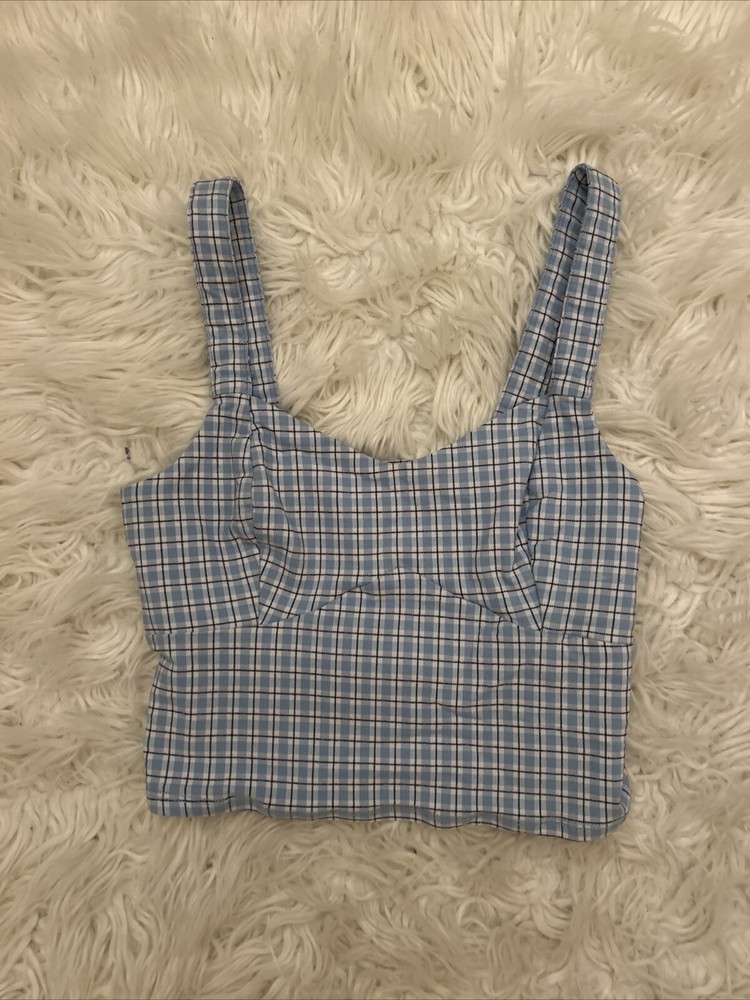 Hollister California Advanced Stretch Plaid Strap Cropped Tank Top Small