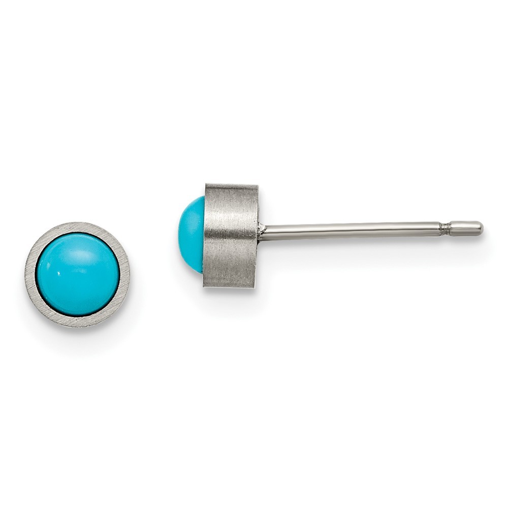 Titanium Brushed Turquoise 5mm Stud Earrings for Women 0.57g 5x5mm