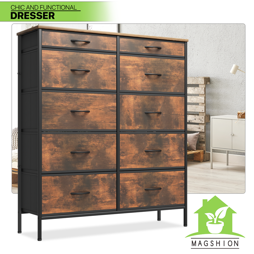 10-Drawers Dresser Double Tall Dresser Fabric Chest of Home Living Room Storage