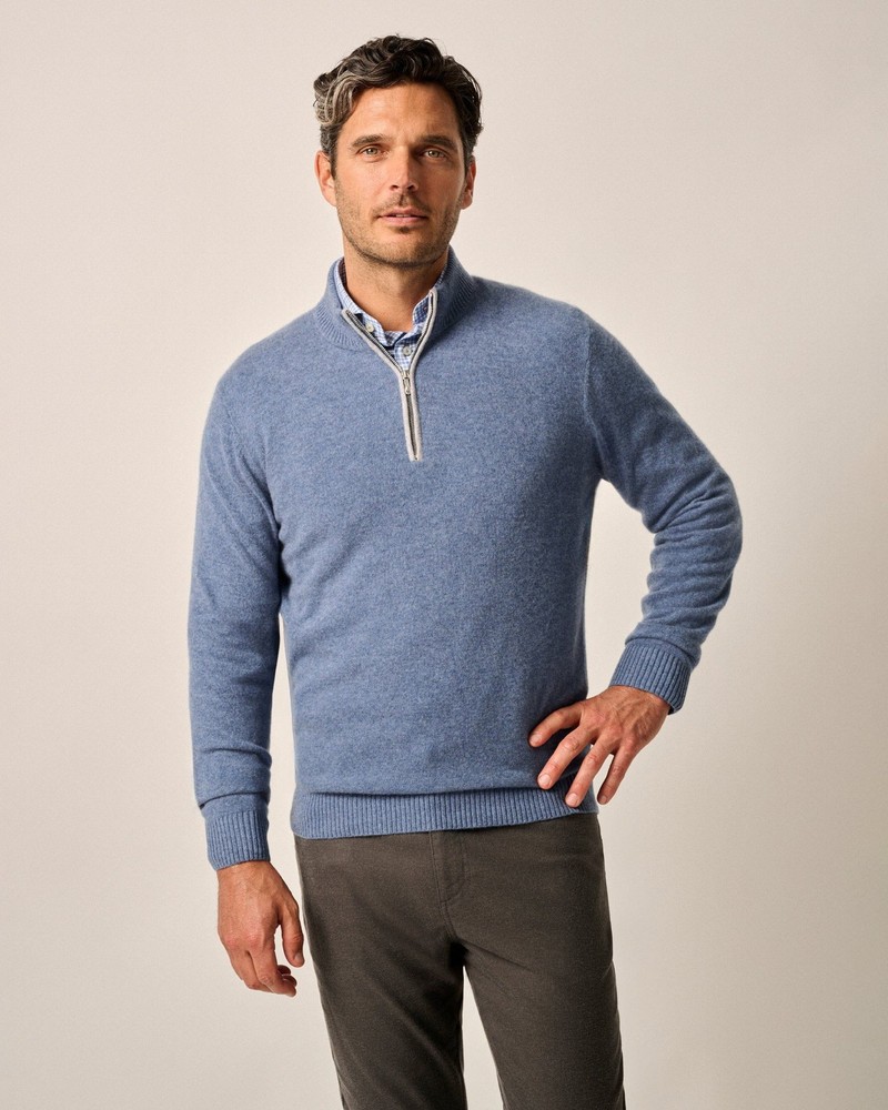 johnnie-O Mayfair Cashmere 1/4 Zip Sweater Laguna Blue Size XXL