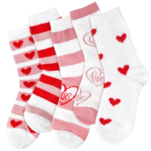FilmHOO Valentines Day Gifts for Her Fuzzy Socks for Women Christmas Pink