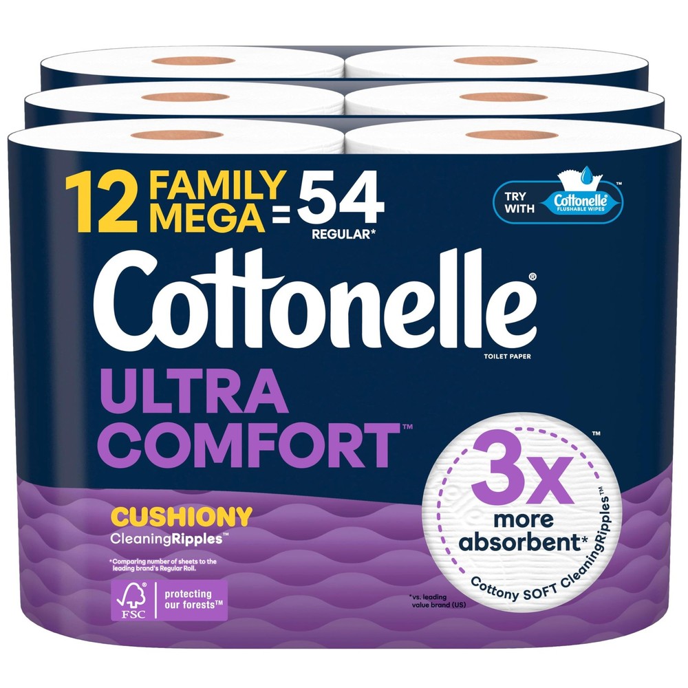 Cottonelle Ultra Comfort Toilet Paper with 296 Sheets (Pack of 12), White