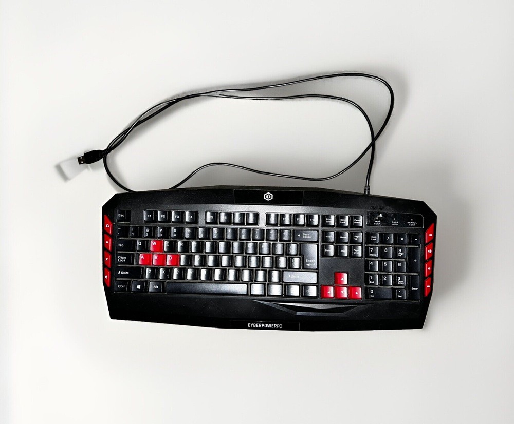 CyberPowerPC Multimedia Gaming Keyboard Wired USB Black/Red Tested Works Cord
